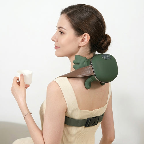 Hands-Free Ergonomic Wear - Brown Leather & Dark Green Elastic Webbing with Black Plastic Buckle